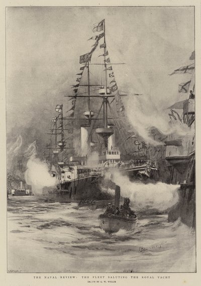 La revisión naval, la flota saludando al yate real de Charles William Wyllie